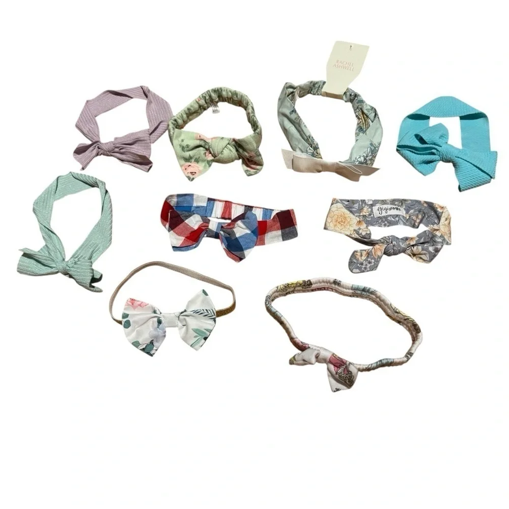 Bundle Headband 9PC Set Lot Floral Plaid Solid Sparkly Baby Girl
